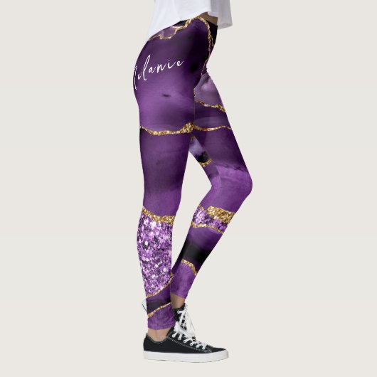 Purple Gold Sparkly Leggings Custom Name Text レギンス (右)
