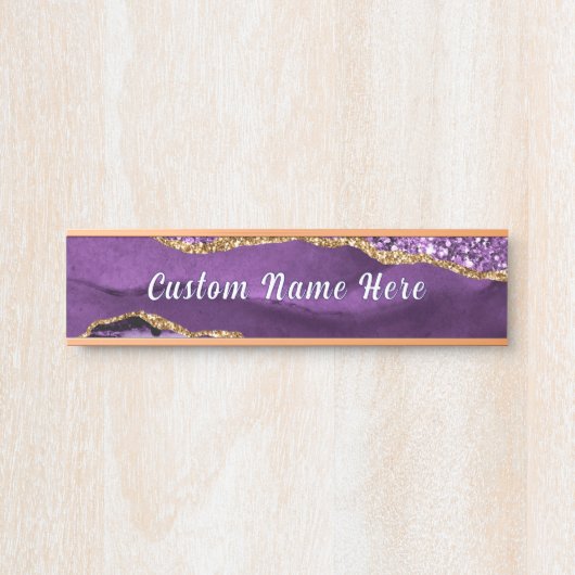 Purple Gold Sparkly Personalized Name Door Sign サインプレート (正面)