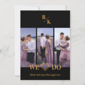 Purple & Gold Stylish Lace Vertical 3 Multi Photos 招待状 (正面)