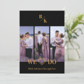 Purple & Gold Stylish Lace Vertical 3 Multi Photos 招待状 (スタンド正面)