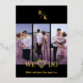 Purple & Gold Stylish Lace Vertical 3 Multi Photos 箔招待状 (正面)