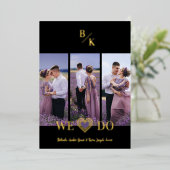 Purple & Gold Stylish Lace Vertical 3 Multi Photos 箔招待状 (立ち正面)