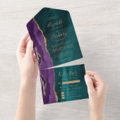 Purple Gold Teal Agate Meal Options Wedding オールインワン招待状 (貼ってはがせる)