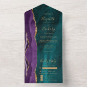 Purple Gold Teal Agate Meal Options Wedding オールインワン招待状 (内側)