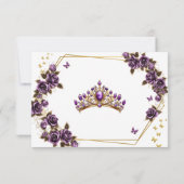 Purple Golden Roses Tiara Butterflies Quinceañera 出欠カード (裏面)