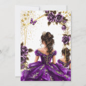 Purple Golden Tiara Roses Butterfly Quinceañera 招待状 (裏面)