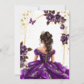 Purple Golden Tiara Roses Butterfly Quinceañera 招待状 (裏面)