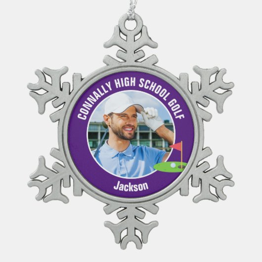 Purple Golfer Photo High School Golf Team スノーフレークピューターオーナメント (正面)