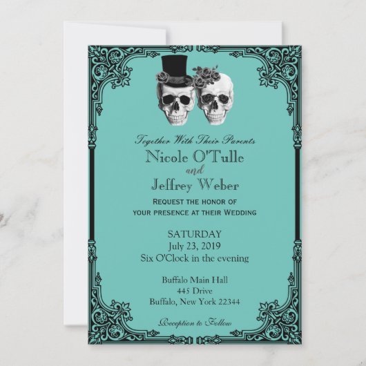 Purple Goth Sugar Skull Wedding Invitation 招待状 (正面)