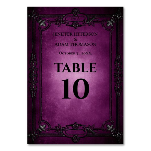Purple Gothic Halloween Alternative Wedding テーブルナンバー (正面)