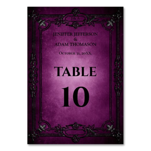Purple Gothic Halloween Alternative Wedding テーブルナンバー (正面)
