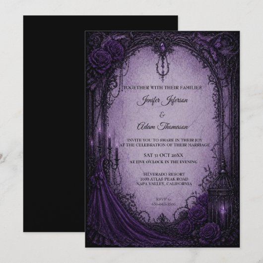 Purple Gothic Halloween Wedding Invitation 招待状 (正面/裏面)