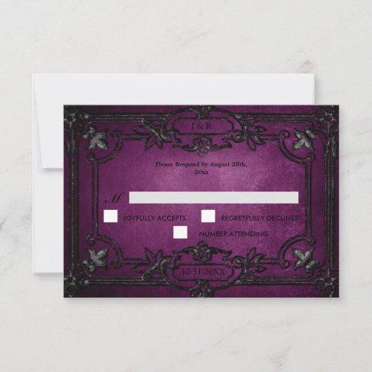 Purple Gothic Halloween Wedding RSVP Card (正面)