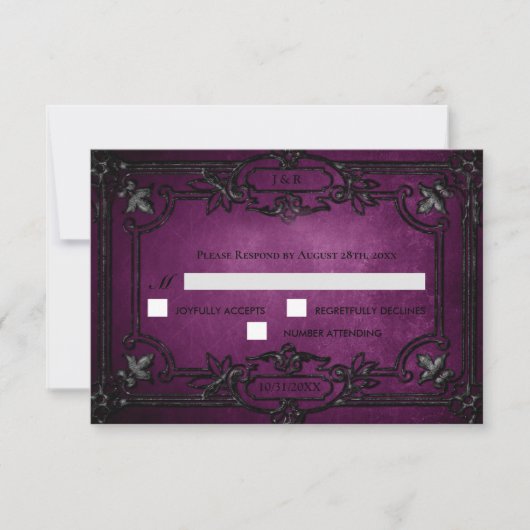 Purple Gothic Halloween Wedding RSVP Card (正面)