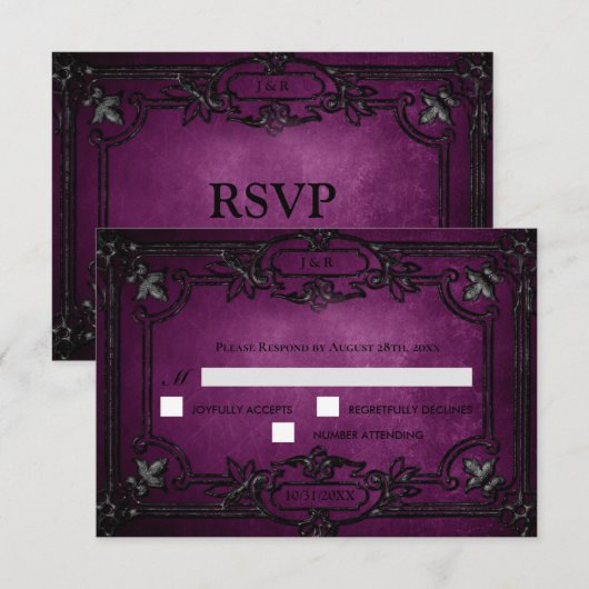 Purple Gothic Halloween Wedding RSVP Card (正面/裏面)