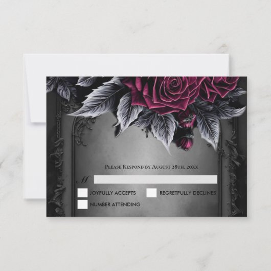 Purple Gothic Halloween Wedding RSVP Card (正面)