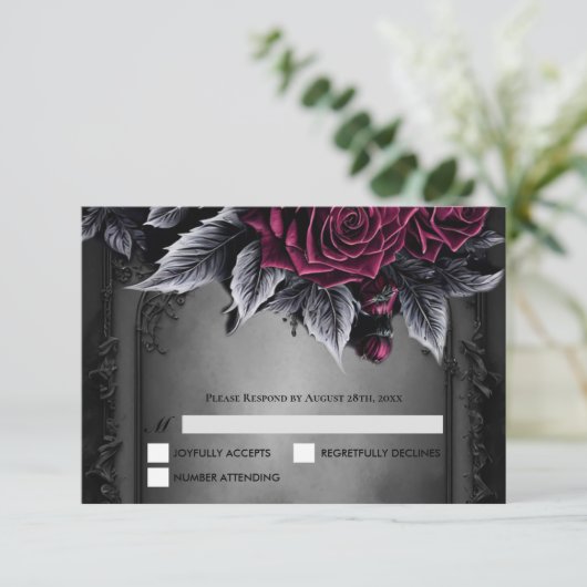 Purple Gothic Halloween Wedding RSVP Card (スタンド正面)