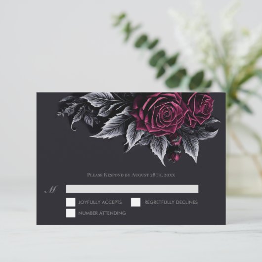 Purple Gothic Halloween Wedding RSVP Card (スタンド正面)