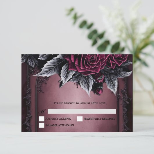 Purple Gothic Halloween Wedding RSVP Card (スタンド正面)