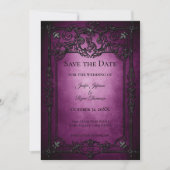 Purple Gothic Halloween wedding save the date 案内状 (正面)