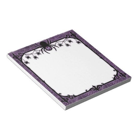 Purple Gothic Spiderweb with Hanging Spiders ノートパッド (アングル)