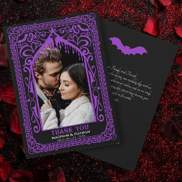 Purple Gothic Vampire Cathedral Photo Wedding サンキューカード