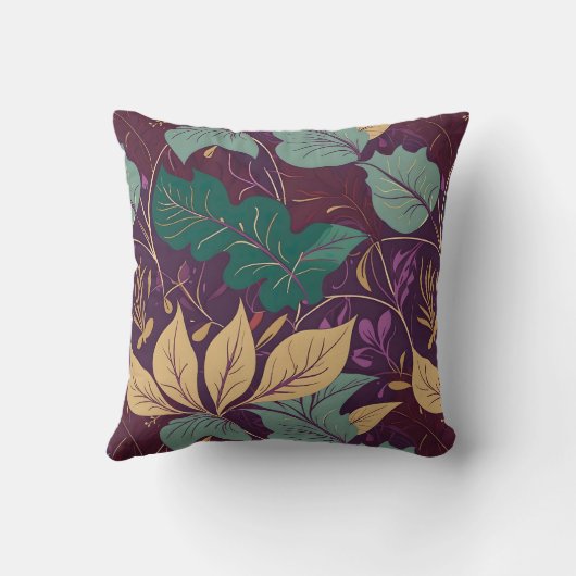 Purple Graceful Modern Leaf Print クッション (裏面)