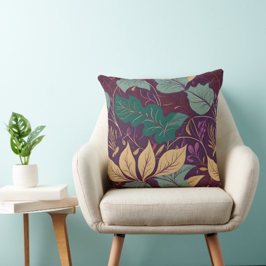 Purple Graceful Modern Leaf Print クッション (椅子)