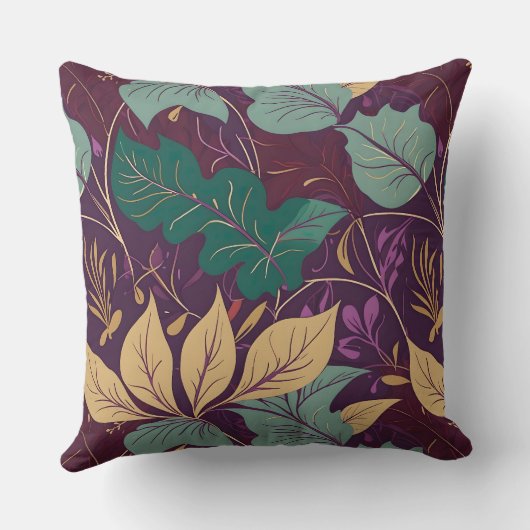 Purple Graceful Modern Leaf Print クッション (裏面)