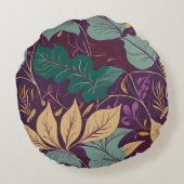 Purple Graceful Modern Leaf Print ラウンドクッション (裏面)