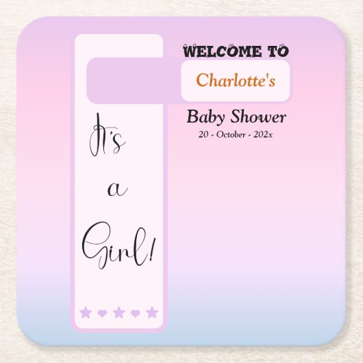 Purple Gradient Cute Eyeball Text Baby Shower スクエアペーパーコースター (正面)