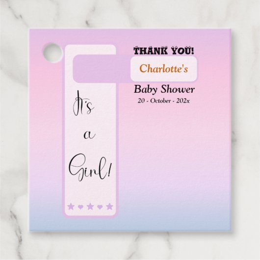 Purple Gradient Cute Eyeball Text Baby Shower フェイバータグ (正面)