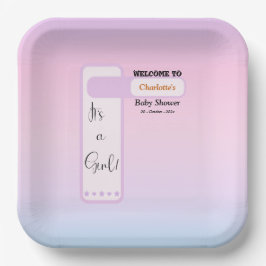 Purple Gradient Cute Eyeball Text Baby Shower ペーパープレート