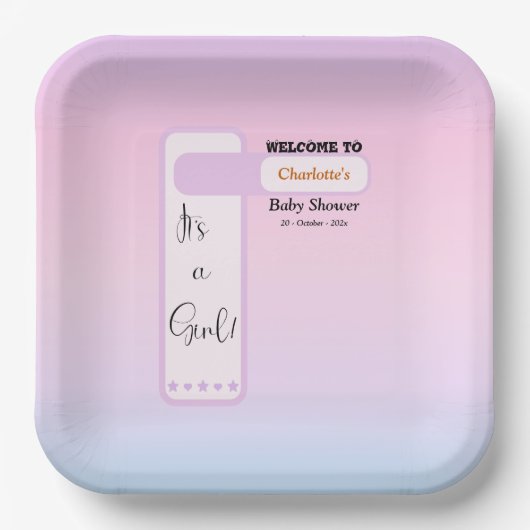 Purple Gradient Cute Eyeball Text Baby Shower ペーパープレート (正面)