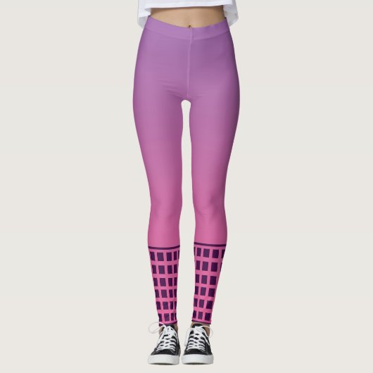 Purple Gradient Retro Grid Leggings レギンス (正面)