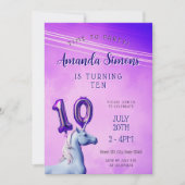 Purple Gradient Unicorn Balloon Girl 10th Birthday 招待状 (正面)