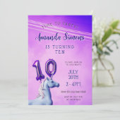 Purple Gradient Unicorn Balloon Girl 10th Birthday 招待状 (スタンド正面)