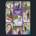 Purple Graduate Photo Collage 2024卒業ギフト iPad Air カバー<br><div class="desc">この紫モダンのシニア写真コラージュiPadケースは、9人の学生の写真お気に入りのを備えている。2024年クラスの高校や大学の名前の上品な白いタイポグラフィを特徴とする卒業式のタブレットカバー。このカスタマイズ記念品の贈り物は、卒業した年のブラックグラードキャップの下に。2枚の横向き写真、5枚の縦向き写真、2枚の正方形の写真が特徴。</div>