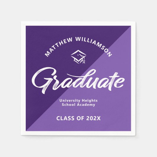 Purple Graduation Bold Retro Script Cap Icon Retro スタンダードカクテルナプキン (正面)