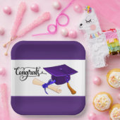 Purple Graduation Cap And Diploma ペーパープレート (パーティー)