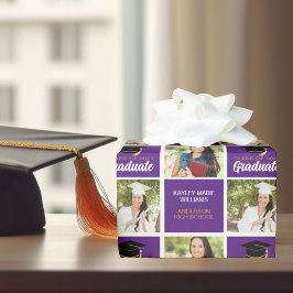 Purple Graduation Photo パーソナライズされた 2025卒業生 ラッピングペーパー