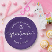 Purple Graduation Script Hearts Cap Icon Modern ペーパープレート (パーティー)
