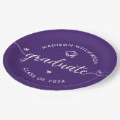 Purple Graduation Script Hearts Cap Icon Modern ペーパープレート (アングル)