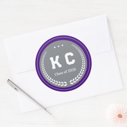 Purple & Gray  Class of 2026 Graduation Envelope ラウンドシール (封筒)