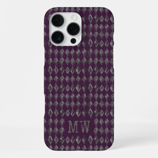 Purple Gray Doodle Diamond Pattern Custom Monogram iPhoneケース (裏面)