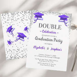 Purple Gray double Celebration Graduation Party  招待状