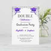 Purple Gray double Celebration Graduation Party 招待状 (スタンド正面)