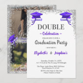 Purple Gray double Graduation Party 2 photo 招待状 (正面/裏面)