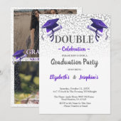Purple Gray double Graduation Party 2 photo 招待状 (正面/裏面)