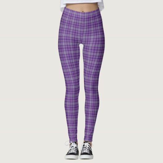Purple Gray Plaid Tartan Leggings レギンス (正面)
